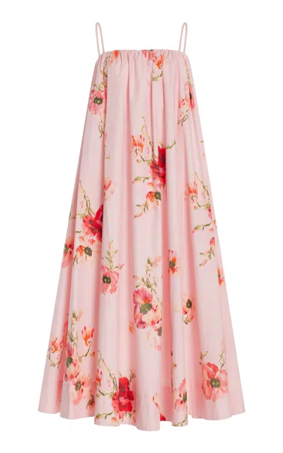 Zimmermann Lightburst Floral Cotton Trapeze Midi Dress In Red Floral