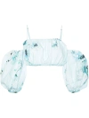 Zimmermann Lightburst Puff Sleeve Floral Cotton Crop Top In Blue