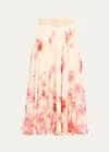 Zimmermann Lightburst Floral Cotton And Silk Maxi Skirt In Cream/red Floral