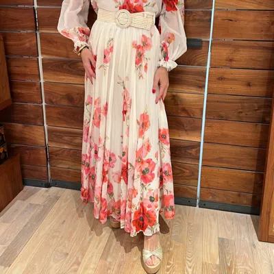 ZIMMERMANN LIGHTBURST MAXI SKIRT IN CREAM/RED