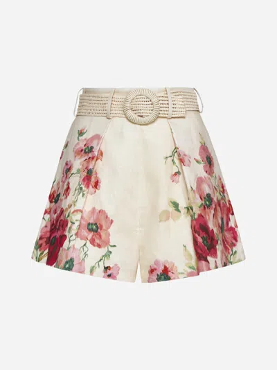 ZIMMERMANN LIGHTBURST PRINT COTTON AND SILK TUCK SHORTS