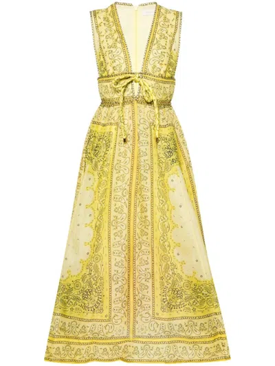 Zimmermann Matchmaker Printed Linen And Silk-blend Gown In Yellow