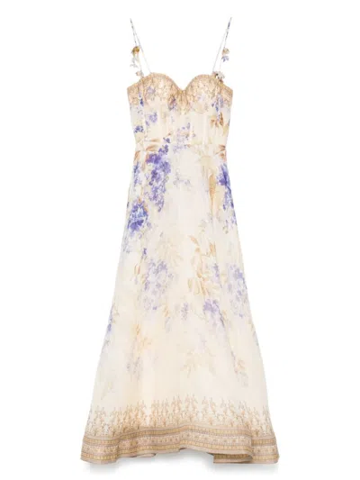 Zimmermann Lilac Floral Print Midi Dress With Sweetheart Neckline In Lilacfloral