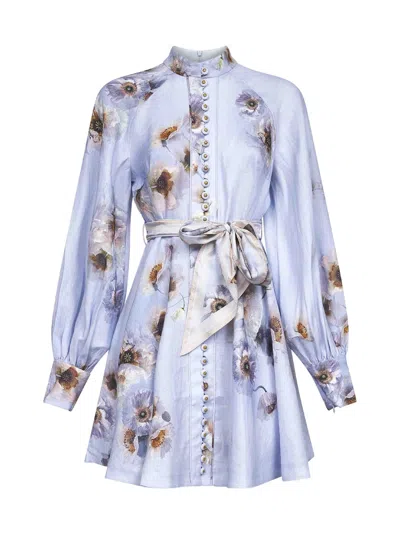 ZIMMERMANN LILAC POPPY PRINT LINEN HYPNOTIC MINI DRESS