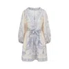 Zimmermann Womens Indra Plunge Linen Mini Dress Cream Lilac Floral In Neutral