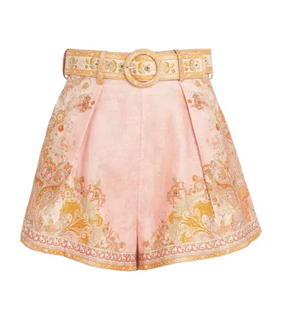 Zimmermann Acacia Linen Tuck Shorts In Multi