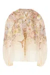 Zimmermann Illuminate Pleated Floral-print Linen And Silk-blend Blouse In Pink