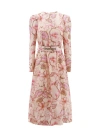ZIMMERMANN LINEN AND SILK DRESS WITH MULTICOLOR FLORAL PRINT