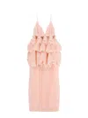 Zimmermann Linen And Silk Long Dress With Embroidered Flounces In Pink