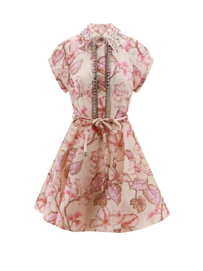 Zimmermann Linen And Silk Mini Dress In Pink