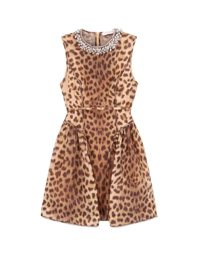 Zimmermann Linen And Silk Mini Dress With Animalier Print In Spotted