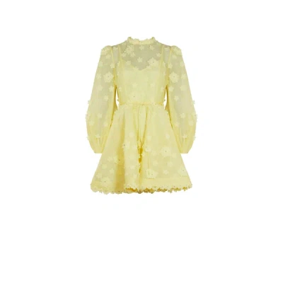 Zimmermann Linen And Silk Mini Dress In Yellow