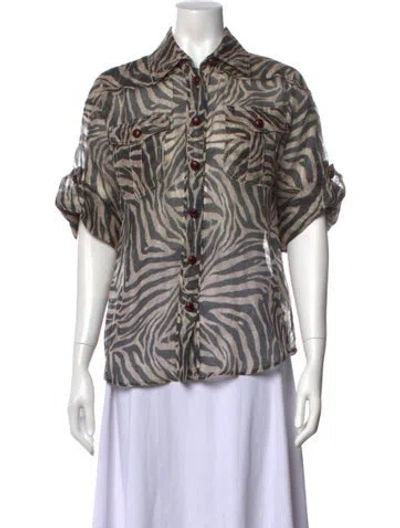 Pre-owned Zimmermann Linen Animal Print Blouse In Black
