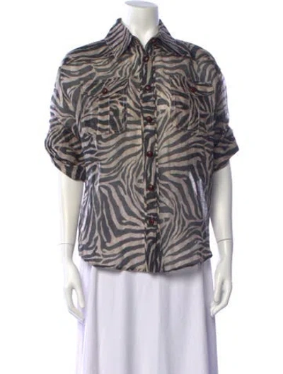 Pre-owned Zimmermann Linen Animal Print Blouse In Brown
