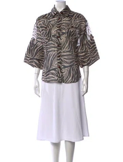 Pre-owned Zimmermann Linen Animal Print Blouse In Brown