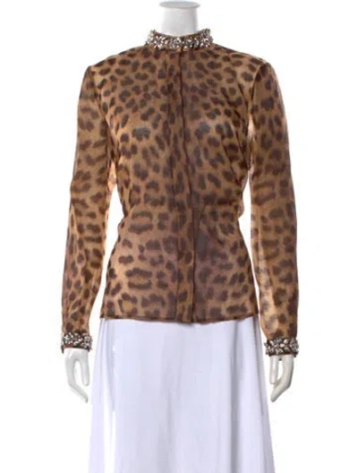 Pre-owned Zimmermann Linen Animal Print Blouse In Brown