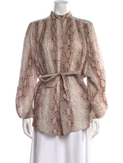 Pre-owned Zimmermann Linen Animal Print Blouse In Neutral