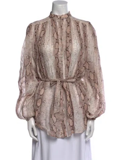 Pre-owned Zimmermann Linen Animal Print Blouse In Neutral