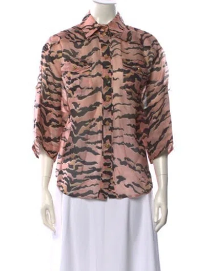 Pre-owned Zimmermann Linen Animal Print Blouse In Pink