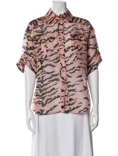 Pre-owned Zimmermann Linen Animal Print Blouse In Pink
