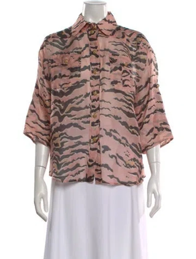 Pre-owned Zimmermann Linen Animal Print Blouse In Pink