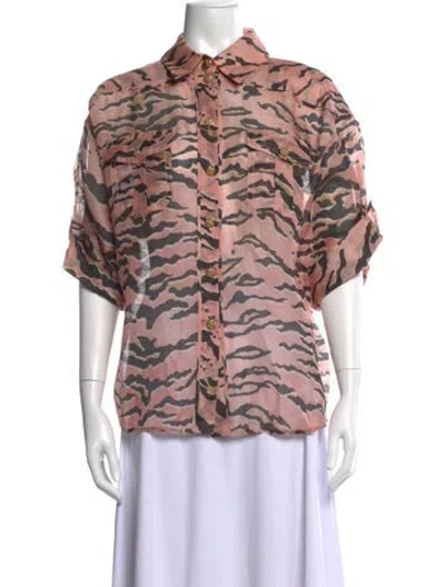 Pre-owned Zimmermann Linen Animal Print Blouse In Pink