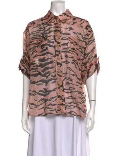 Pre-owned Zimmermann Linen Animal Print Blouse In Pink