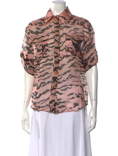 Pre-owned Zimmermann Linen Animal Print Blouse In Pink