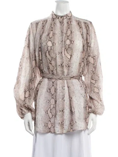 Pre-owned Zimmermann Linen Animal Print Blouse W/ Tags In Neutrals