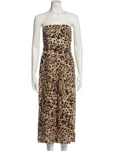 Pre-owned Zimmermann Linen Animal Print Jumpsuit In Brown