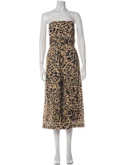 Pre-owned Zimmermann Linen Animal Print Jumpsuit In Brown