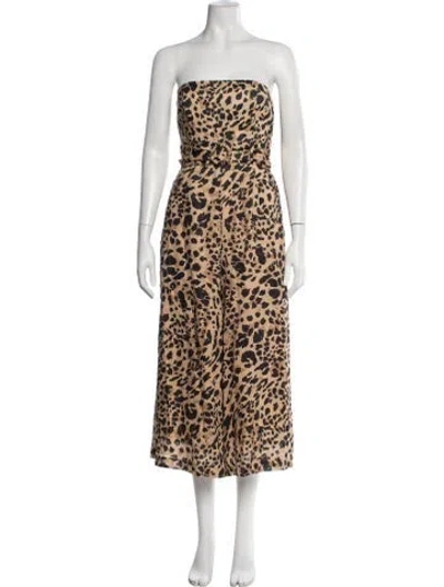 Pre-owned Zimmermann Linen Animal Print Jumpsuit In Brown
