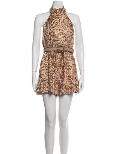 Pre-owned Zimmermann Linen Animal Print Jumpsuit In Neutrals