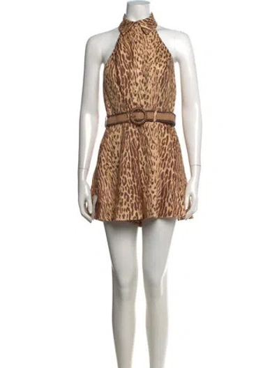 Pre-owned Zimmermann Linen Animal Print Romper W/ Tags In Multicolor