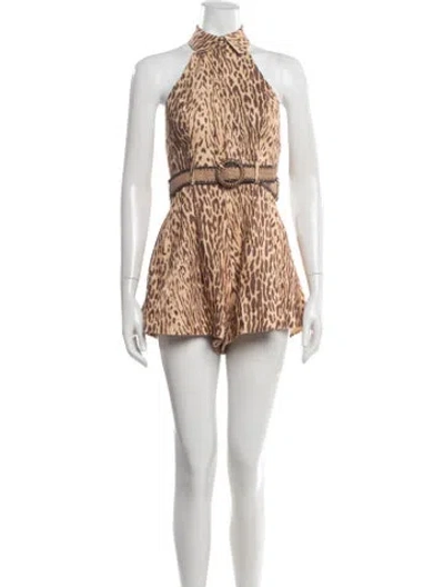 Pre-owned Zimmermann Linen Animal Print Romper W/ Tags In Neutral