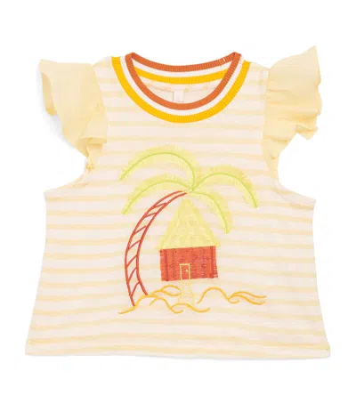 Zimmermann Kids' Linen Appliqué Cascadian Frill T-shirt In Yellow