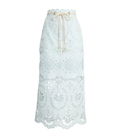 Zimmermann Linen Awaken Midi Skirt In Blue