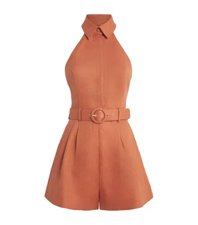 Zimmermann Linen Belted Awaken Playsuit In Orange