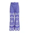 Zimmermann Pop Embroidered Belted Flared Pants In Blue