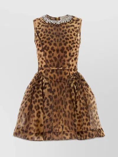 ZIMMERMANN LINEN BLEND CRUSH MINI DRESS WITH ANIMAL PRINT