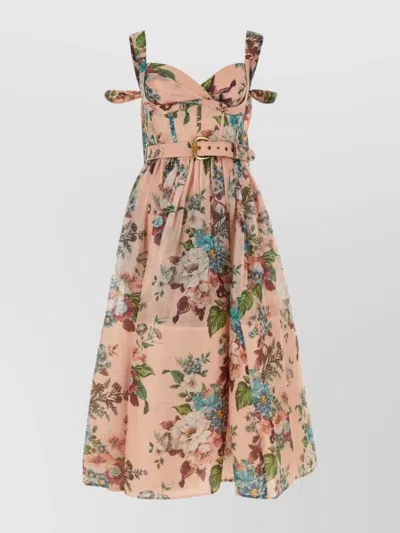 Zimmermann Linen Blend Matchmaker Dress With Floral Print In Multicolor