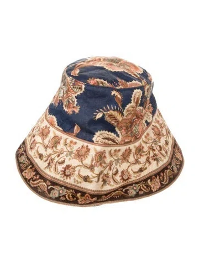 Pre-owned Zimmermann Linen Bucket Hat W/tags In Blue/neutrals