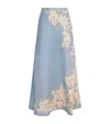 Zimmermann Womens Cascadian Bias Floral Linen Midi Skirt Teal Blue Botanical In Blue