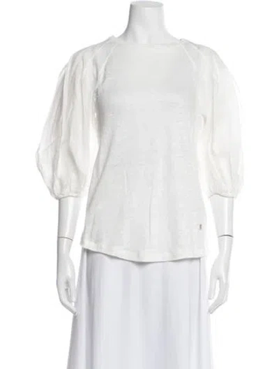 Pre-owned Zimmermann Linen Crew Neck Top In White