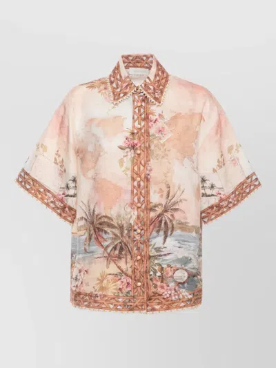 Zimmermann Linen Crewneck Shirt Lace Bead Trim