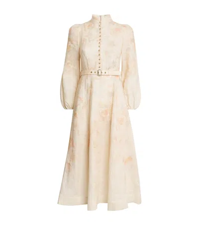 Zimmermann Crush Buttoned Midi Dress In Ciara Floral In Pink