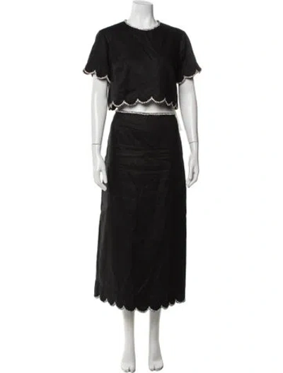 Pre-owned Zimmermann Linen Crystal Embellishments Skirt Set In Black
