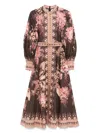 Zimmermann Floral-patterned Linen Maxi Dress With Puffed Sleeves In Brown