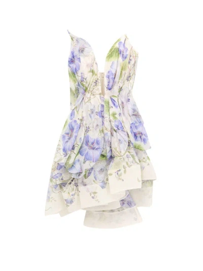 Zimmermann Linen Dress With Floral Print In Multicolor