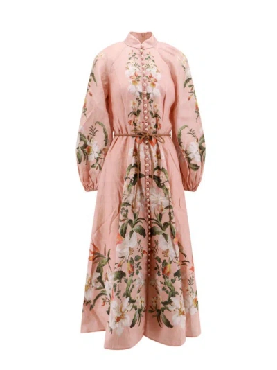 Zimmermann Linen Dress With Floral Print In Neutrals